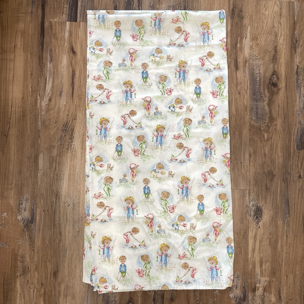 Vintage J Manes‎ Childrens Fabric 2 Panels 34x66 Each Cottage Print READ